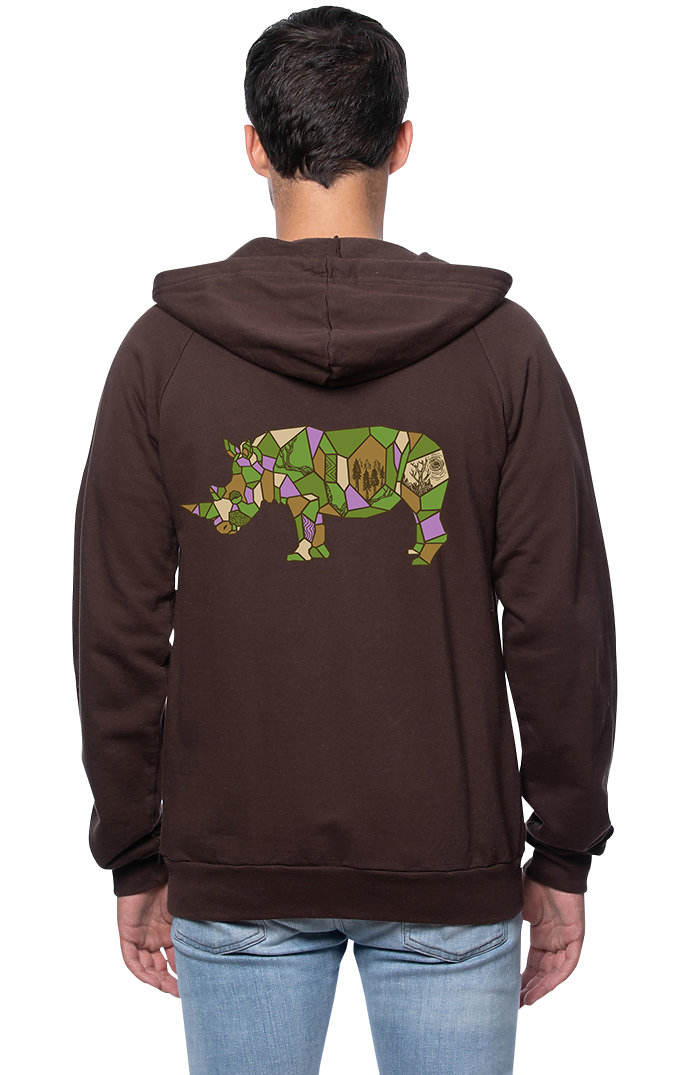 Sleeves for Trees Collection on Organic Cotton Hoodie Rhino