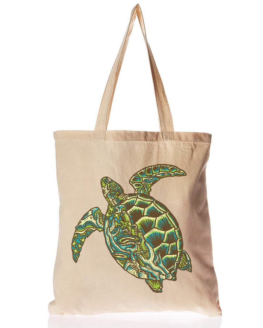 Organic Cotton Tote Bag Green Sea Turtle