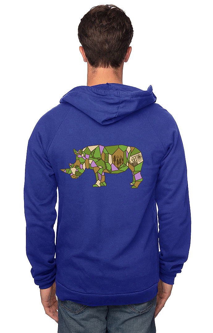 Sleeves for Trees Collection on Organic Cotton Hoodie Rhino