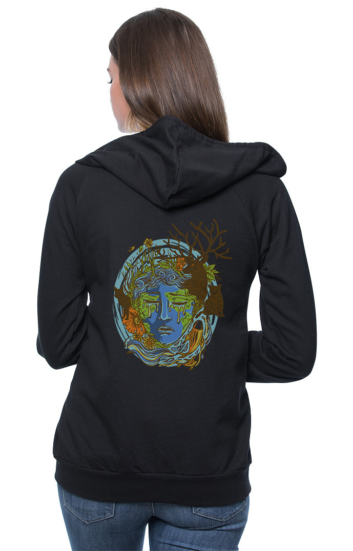 Sleeves for Trees Collection on Organic Cotton Hoodie Weeping  Mother Earth