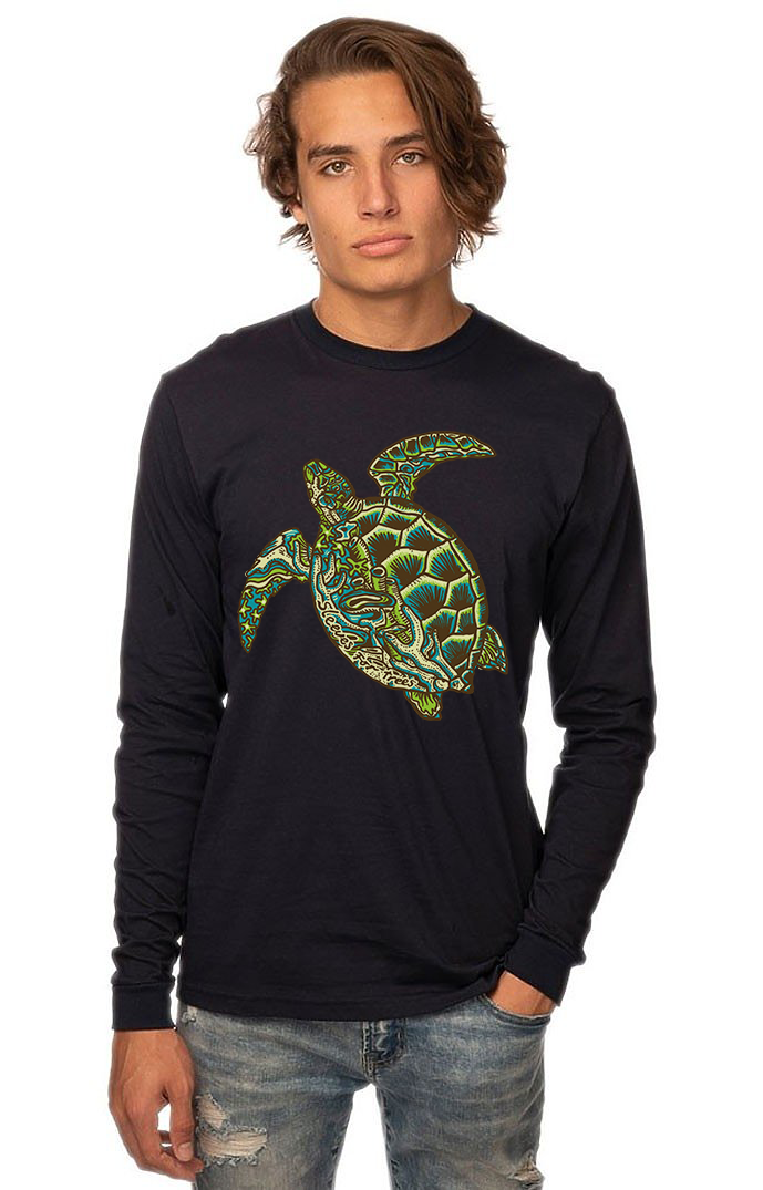 Unisex Organic Cotton Long Sleeve Tee SFT Green Sea Turtle