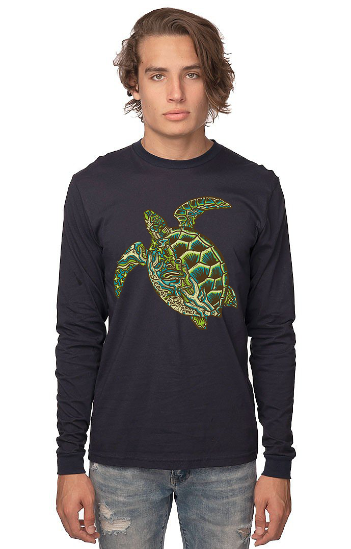 Unisex Organic Cotton Long Sleeve Tee SFT Green Sea Turtle