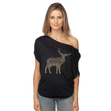 Women's Viscose Organic Bamboo & Organic Cotton Off Shoulder Top Eclipse Golden Deer