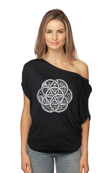 Women's Viscose Organic Bamboo & Organic Cotton Off Shoulder Top Eclipse United Earth White Graphic