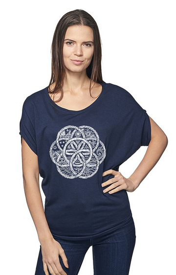 Women's Viscose Organic Bamboo & Organic Cotton Off Shoulder Top Midnight United Earth White Graphic