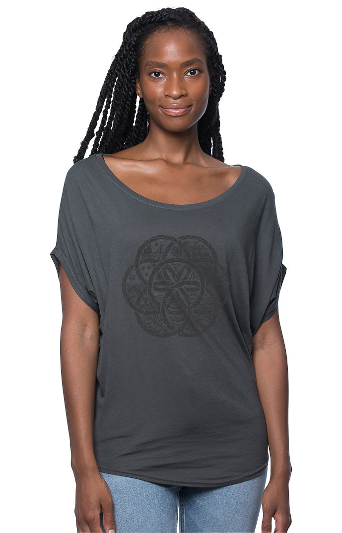 Women's Viscose Organic Bamboo & Organic Cotton Off Shoulder Top Pewter United Earth Black Graphic