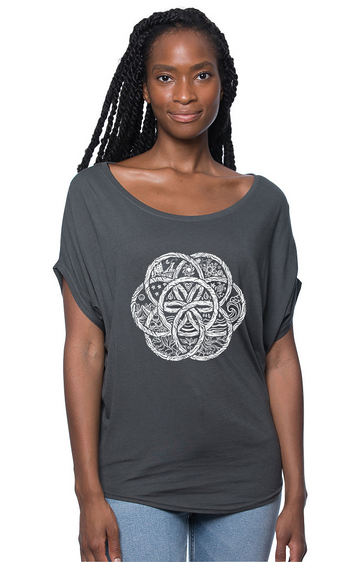 Women's Viscose Organic Bamboo & Organic Cotton Off Shoulder Top Pewter United Earth White Graphic