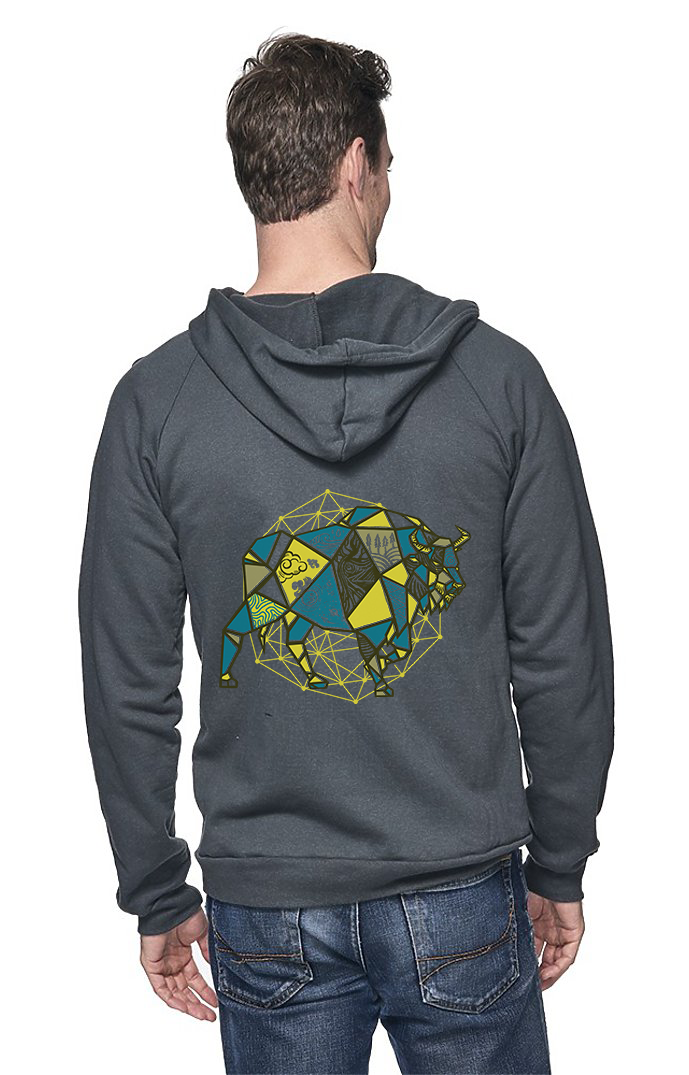 Sleeves for Trees Collection on Organic Cotton Hoodie Geometric Bison