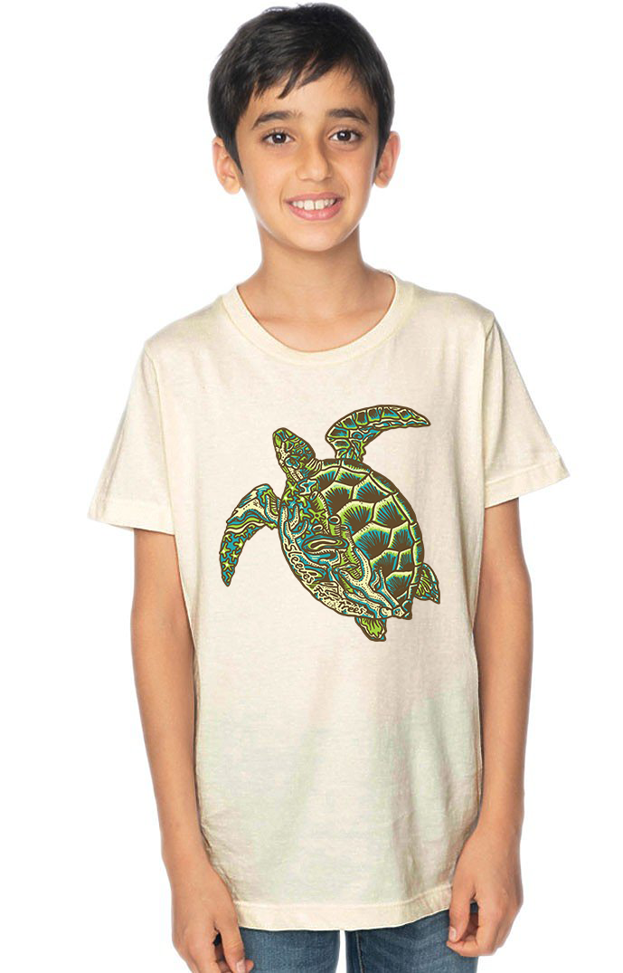 Organic Cotton Youth Short Sleeve Crew Tee SFT Green Sea Turtle
