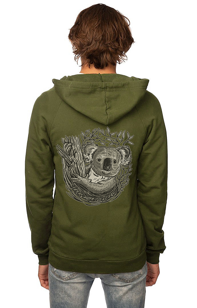 Sleeves for Trees Collection on Organic Cotton Hoodie Koala