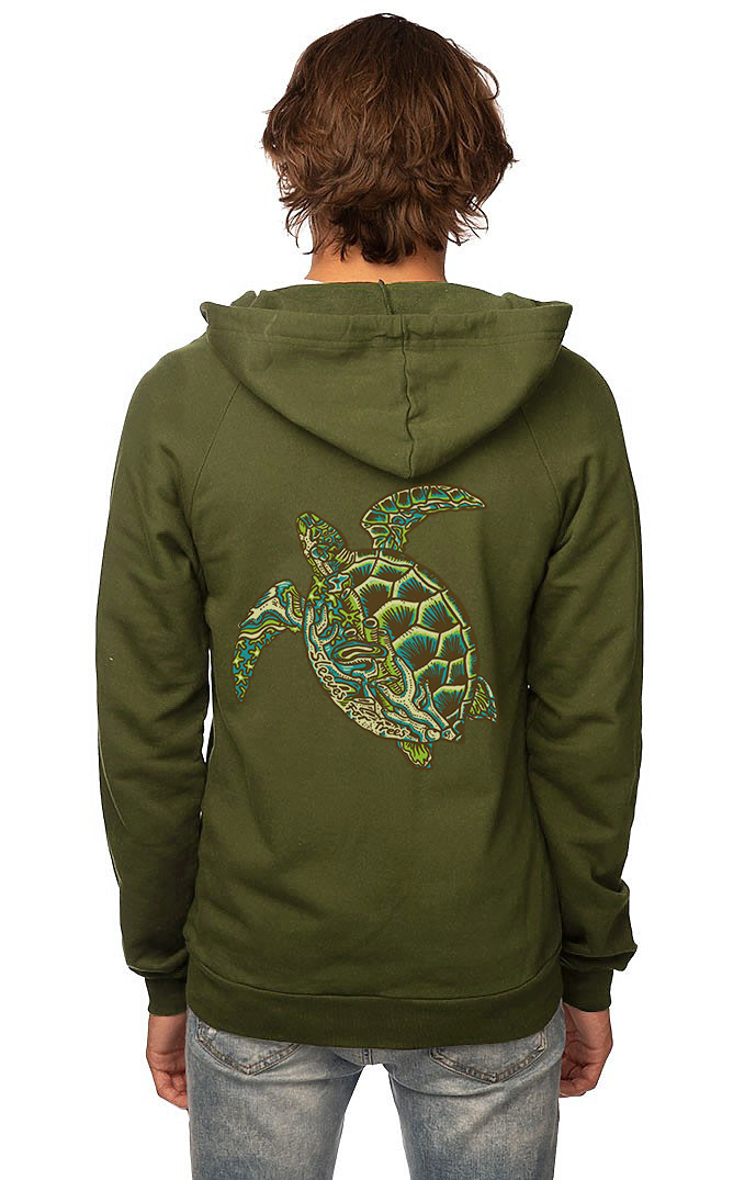 Sleeves for Trees Collection on Organic Cotton Hoodie SFT Green Sea Turtle