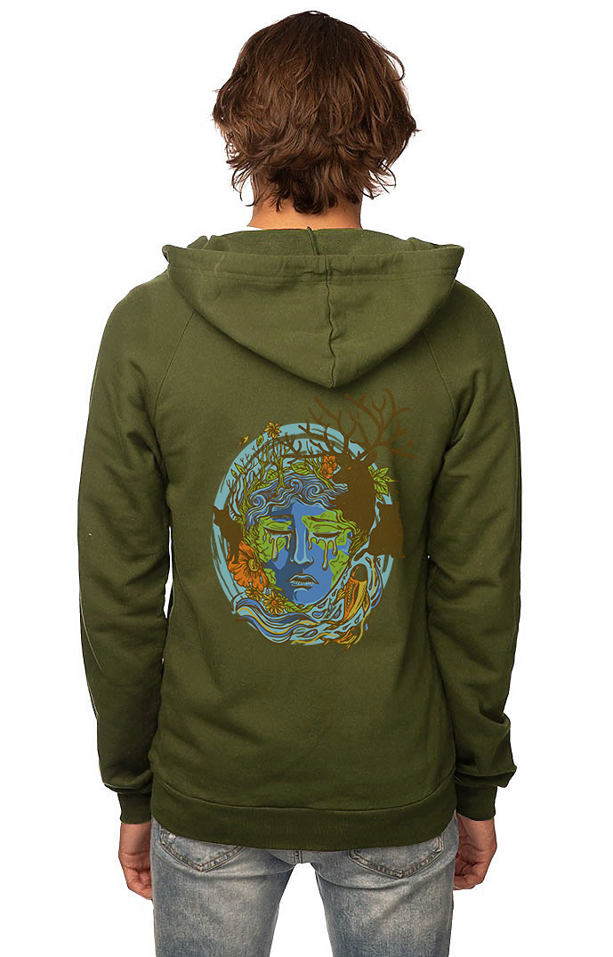 Sleeves for Trees Collection on Organic Cotton Hoodie Weeping  Mother Earth