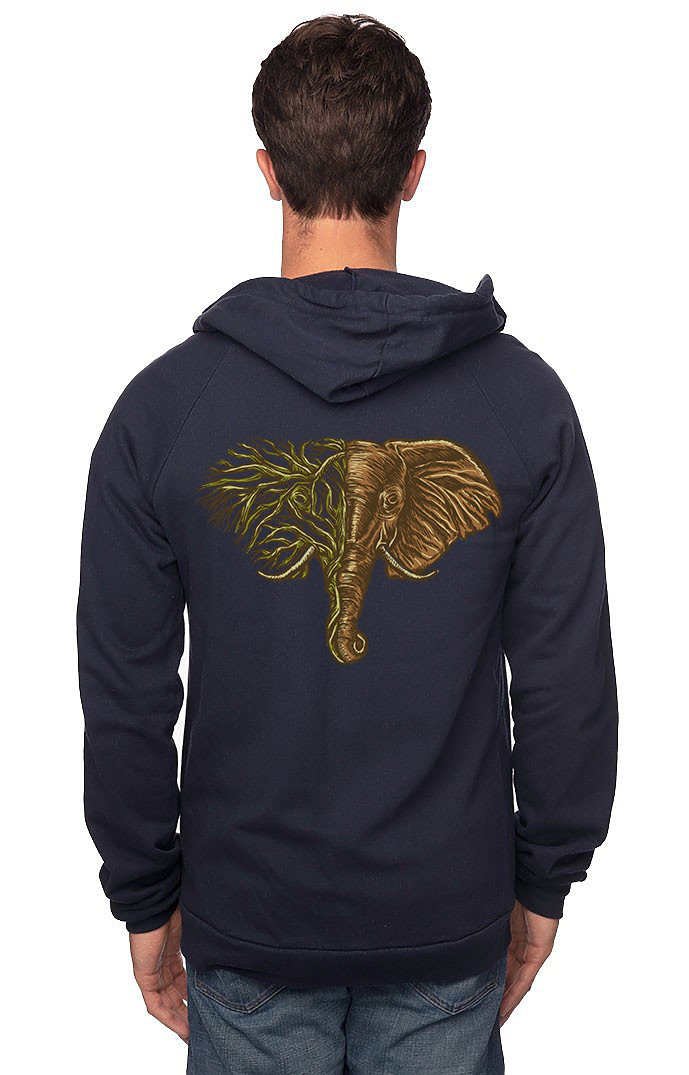 Sleeves for Trees Collection on Organic Cotton Hoodie African Elephant