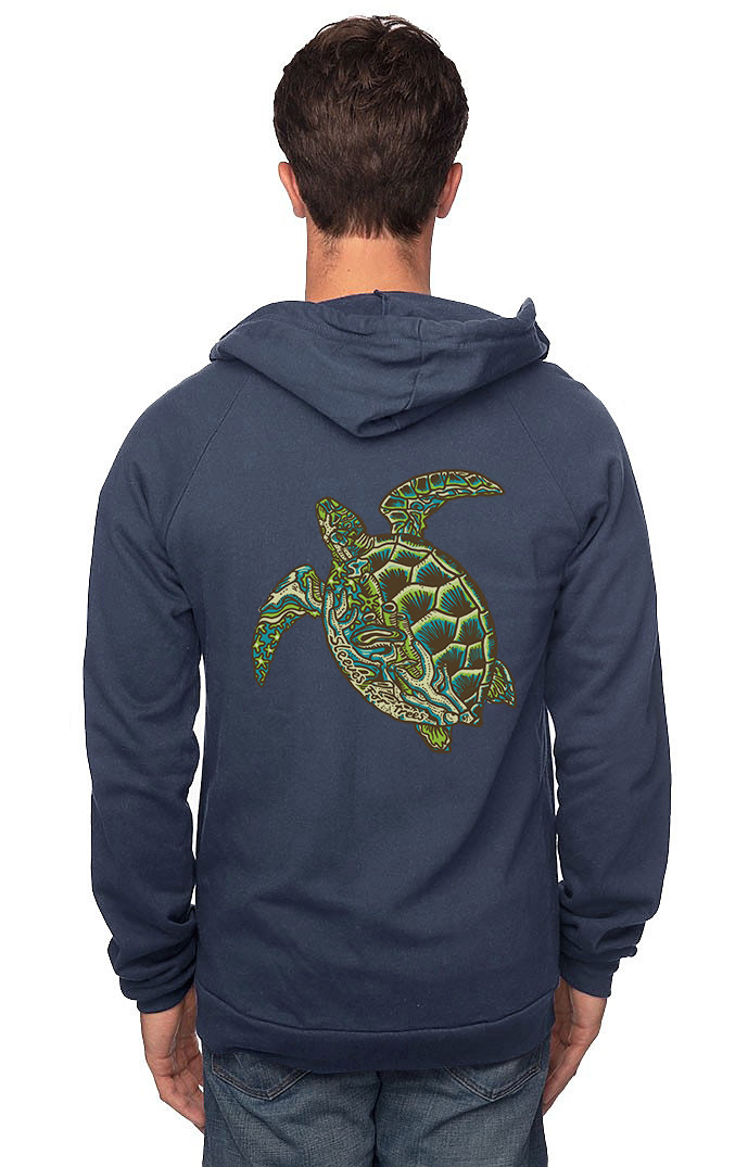 Sleeves for Trees Collection on Organic Cotton Hoodie SFT Green Sea Turtle