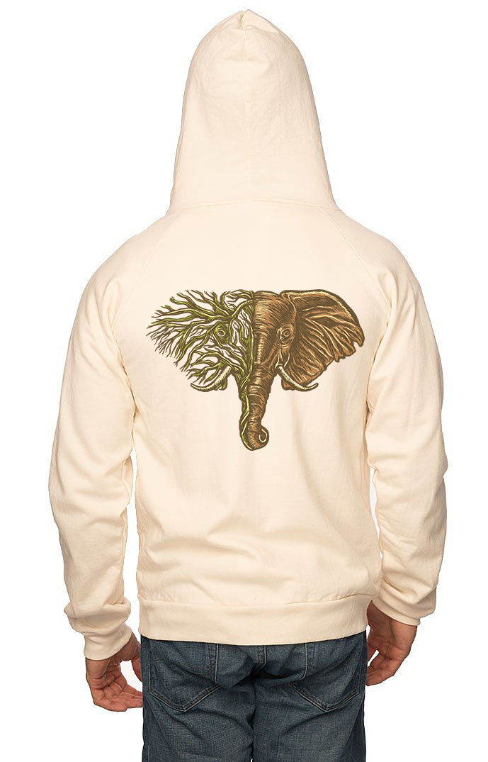 Sleeves for Trees Collection on Organic Cotton Hoodie African Elephant